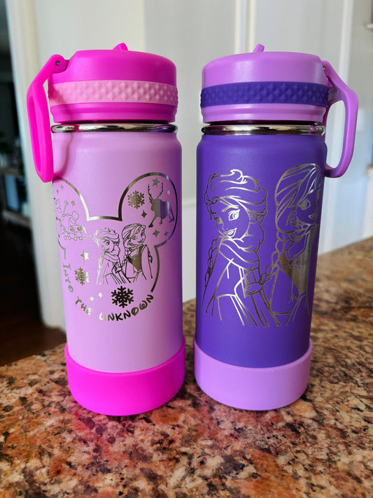 Frozen Water Bottle for School| Anna and Elsa  Water Bottle| 16oz. Stainless Steel Tumbler| Personalized Back to School|